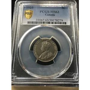 1925 PCGS カナダグレード、?5 セント、**MS-63** #8279