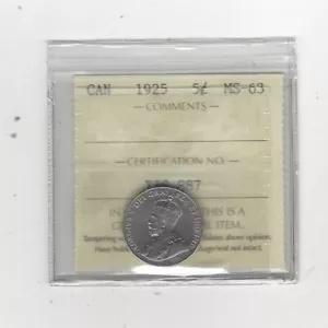 1925 ICCS グレード カナディアン、5 セント、**MS-63**