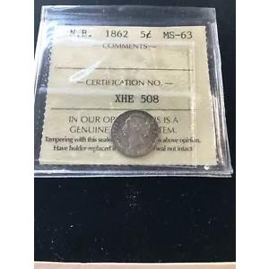 1862 ニュー ブランズウィック ?5 セント、ICCS 等級 **MS-63** 証明書番号 XHE 508