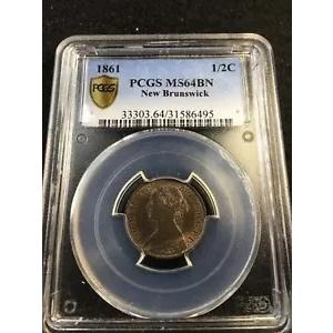 1861 PCGS グレーディング ニュー ブランズウィック 1/2 セント、**MS-64** #6495
