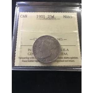 1901 ICCS カナダグレード、?25 セント、**MS-65**証明書番号 XBH 701