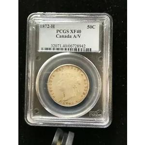 1872H インバーテッド A/V**、PCGS 等級カナダ 50 セント、**EF-40** #8942