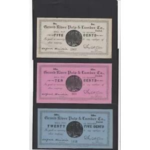 Grand River Pulp & Lumber Co. ?5、?10、?25、?50 &$5 証明書セット