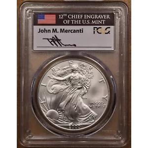 2000 アメリカン シルバー イーグル、PCGS MS70、スポット フリー メルカンティ署名 DavidKahnRareCoins