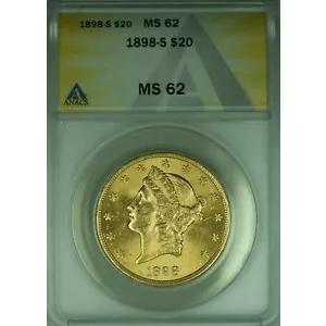 1898-S $20 リバティ ダブル イーグル ゴールド コイン ANACS MS-62