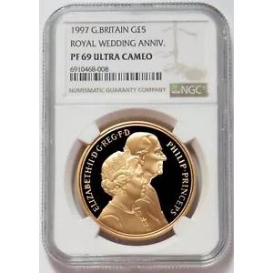 1997 ゴールド イギリス 2574 鋳造 5 ポンド ロイヤル ウェディング アニバーサリー NGC PF 69 UC