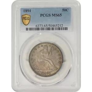 1891 シーテッド リバティ ハーフ 50c MS65 セキュア PCGS 948490-12