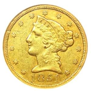 1851-C リバティ ゴールド ハーフ イーグル $5 - NGC XF45 (EF45) - 珍しいシャーロット金貨!