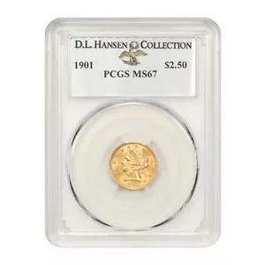 1901 年 $2.50 PCGS MS67 例: D.L.ハンセン