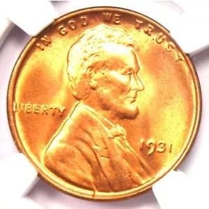 1931-P リンカーン ウィート セント ペニー 1C 1931。NGC MS67+ RD プラス グレード - $10,750 相当