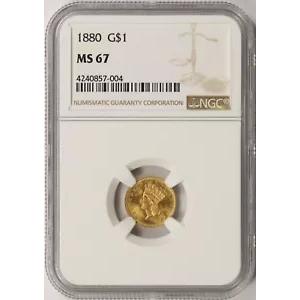 1880 G$1 タイプ 3 ゴールド ダラー NGC MS67