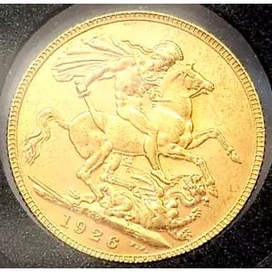 オーストラリア 1926 ゴールド ソブリン。パース。珍しいディテール。知られている最高級品