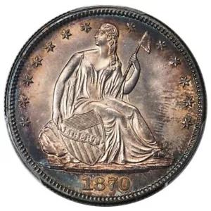 1870 50C リバティ シーテッド ハーフダラー PCGS MS64、(CAC)、きれいな色合い