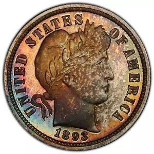 1893 10C バーバー ダイム PCGS PR67+ トップ ポップ 5 上位