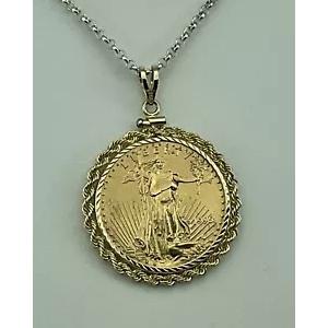 レア 1995 1/2 オンス ゴールド $25 アメリカン イーグル コイン ペンダント、14K ゴールド ベゼル