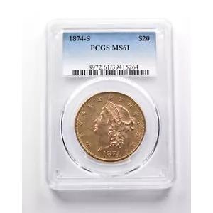 MS61 1874-S $20 リバティ ヘッド ゴールド ダブル イーグル PCGS *7978