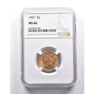 MS66 1907 $5 リバティ ヘッド ゴールド ハーフ イーグル NGC *3668