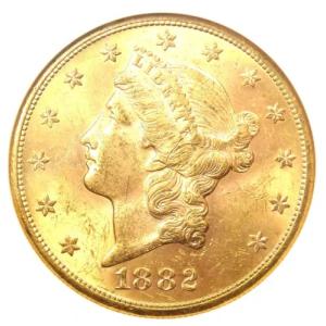 1882-S リバティ ゴールド ダブル イーグル $20 コイン - NGC MS62 (BU UNC) - $5,500 相当