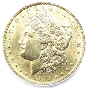 1903-S モーガン シルバー 1 ドル コイン - 認定 ANACS MS60 ディテール (UNC)