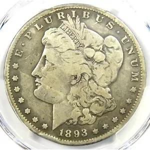 1893-S モーガン シルバー 1 ドル コイン - 認定 PCGS 細かいディテール - レア キー デート