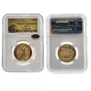 2009 G$20 セント ゴーデンス ダブル イーグルス NGC MS70 ウルトラ ハイ レリーフ コイン No.40714/460
