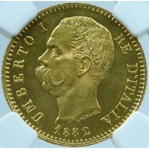 1882 R ITALY ウンベルト 1 世 アンティーク ゴールド 20 リラ 0.18 オンス イタリア コイン NGC i121426