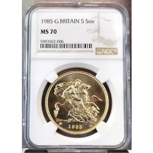 1985 イギリス ゴールド 5 ソブリン NGC MS 70 希少な完璧な美しいコイン
