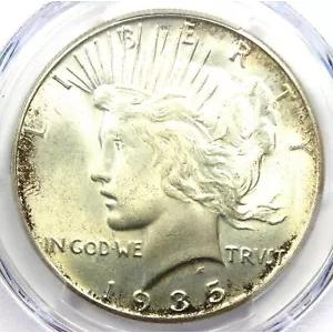 1935 Peace Silver Dollar $1 - 認定PCGS MS66+ Plusグレード - $6,500相当！