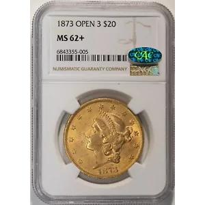 1873 $20 ゴールド ダブル イーグル NGC MS62+ CAC