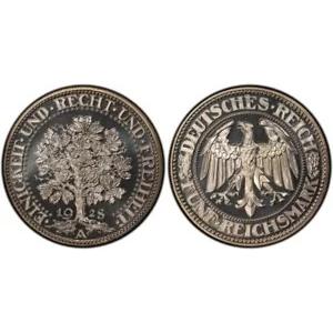 *ワイマール ドイツ 1928-A 5 マーク オーク ツリー、PCGS PR68、PCGS によるこれ以上のグレードはありません