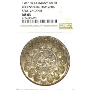 ドイツの州 レーゲンスブルク 1787 ターラー コイン Thaler NGC MS 63 VZ/STG UNC SEDE VACANT