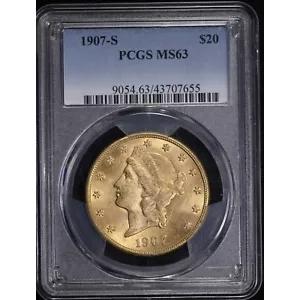 1907-S $20 リバティ PCGS MS 63 ダブル イーグル