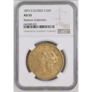 NGC AU-53 $20 ゴールド コイン ダブル イーグル NGC AU-53 1873-S クローズ 3