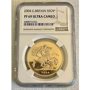 イギリス 2004 5 ソブリン ゴールド NGC PF69 ウルトラ カメオ Sku# 5225