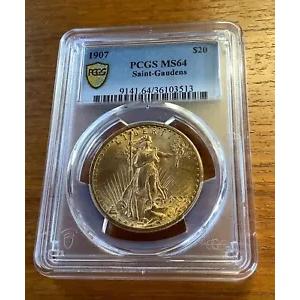 1907 $20 ゴールド セイント ガウデンス ダブル イーグル PCGS ゴールド シールド MS 64