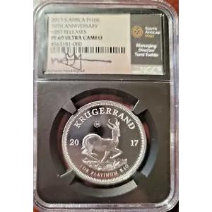 2017 南アフリカ 50th プラチナ クルーガーランド ツェーロ サイン入り NGC ブラック ホルダー PF 69 UC