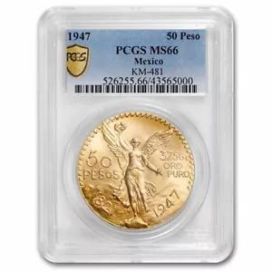 1947 メキシコ ゴールド 50 ペソ MS-66 PCGS
