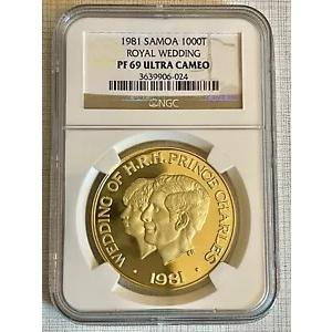 サモア 1981 ロイヤル ウェディング 1000 タラ ゴールド コイン NGC PF69 ウルトラ カメオ Sku# 1337