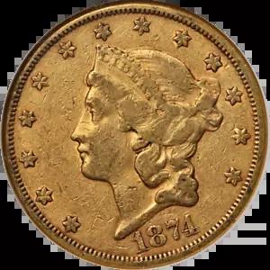 1874-CC リバティ ゴールド $20 NGC VF30 キー デイト ナイス アイ アピール