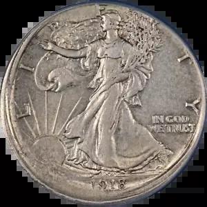 1918-S ウォーキング リバティ ハーフ部分襟オフセンター ANACS AU55 ストロング ストライク