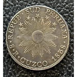 ** 南ペルー 1838 CUZCO-MS、8 REALES ミント状態... 希少グレードの希少コイン! **