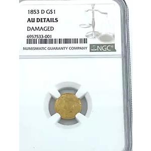 1853-D ダロネガ NGC $1.00 ゴールド コイン Au 詳細破損あり