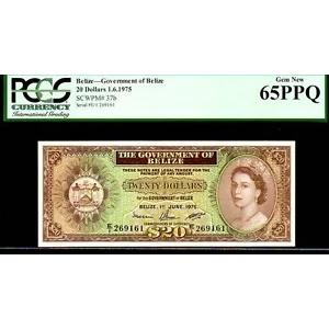 ベリーズ P37b 「クイーン エリザベス 2 世」 $20 1975 PCGS 65PPQ