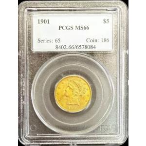 1901 ゴールド 米国 $5 リバティ ヘッド ハーフ イーグル コイン PCGS MS 66 PQ