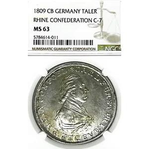 ドイツ諸州ライン連邦 1809 ターラーコイン Thaler NGC MS 63 F.STG/STG UNC