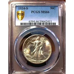 1934-S 50c ウォーキング リバティ ハーフダラー PCGS MS66