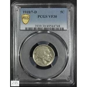 1918/7 D オーバーデイト バッファロー ニッケル 5C PCGS VF 30