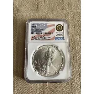 1986 アメリカン シルバー イーグル NGC MS 70 M. スタンディッシュ エクセレンス メダルの直筆サイン入り