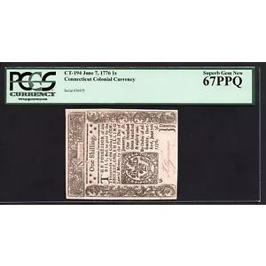 FR。 CT-194 1 シリング 1776 年 6 月 7 日 コネチカット植民地通貨 PCGS 67 PPQ