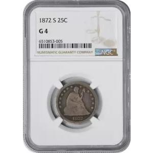1872-S リバティ シーテッド シルバー クォーター G4 NGC